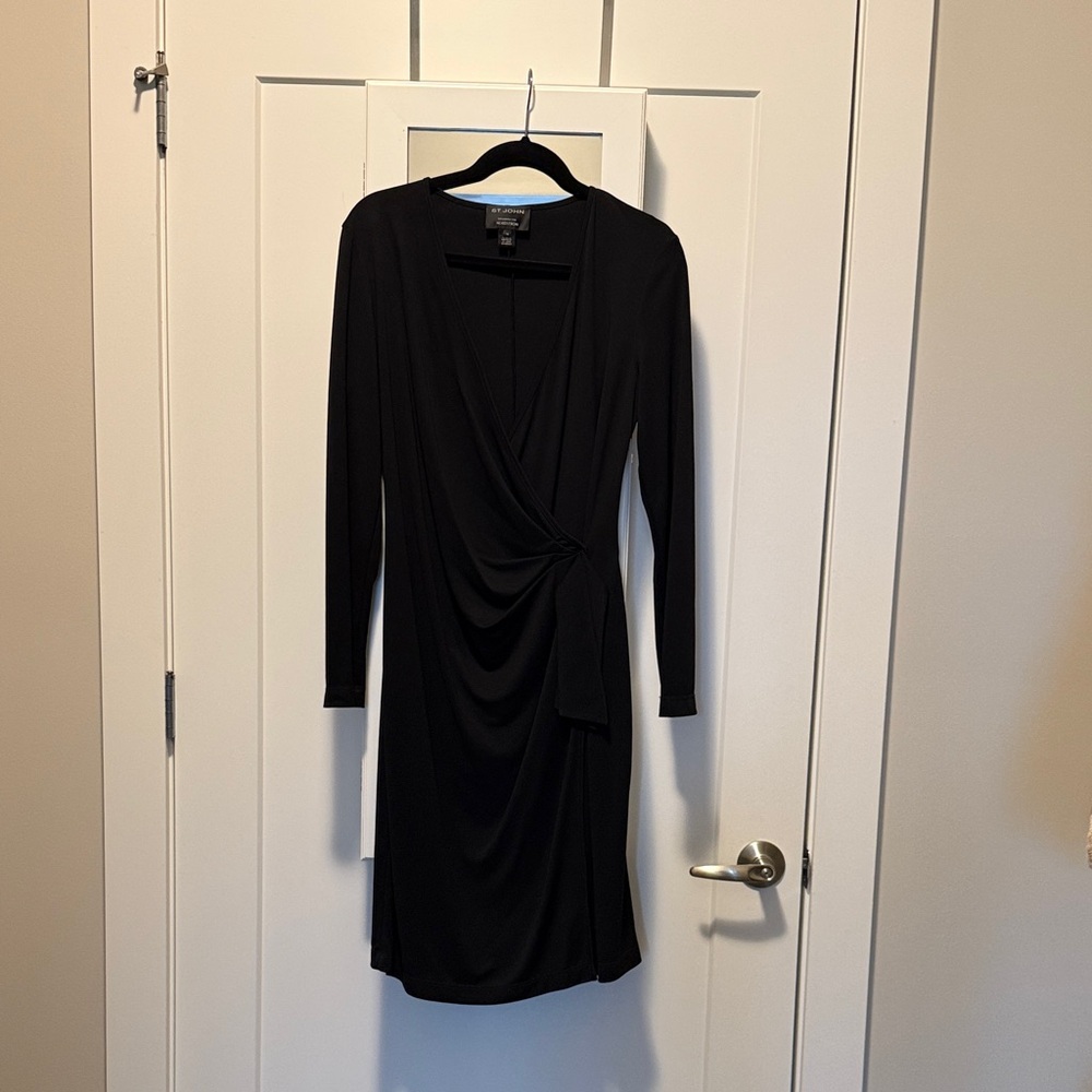 St. John Classic Black Wrap Dress with Side Tie Size L